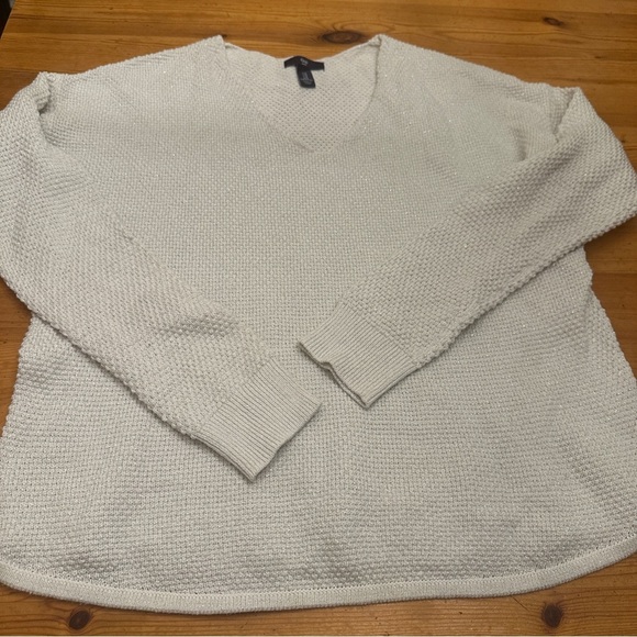 Gap White V Neck Sweater cotton blend with shimmer Women M - Picture 6 of 7